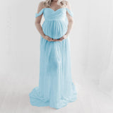 Maxbell Women Maternity Dress Maxi Dress for Photography Props Photoshoot Wedding M Blue