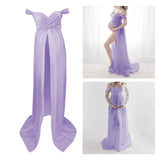 Maxbell Women Maternity Dress Maxi Dress for Photography Props Photoshoot Wedding L Purple