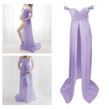 Maxbell Women Maternity Dress Maxi Dress for Photography Props Photoshoot Wedding L Purple