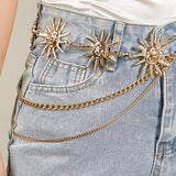 Maxbell Stylish Waist Chain Belt for Women 2 Layer Party Adjustable Pants Chain Belt StyleA Golden