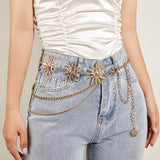 Maxbell Stylish Waist Chain Belt for Women 2 Layer Party Adjustable Pants Chain Belt StyleA Golden