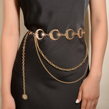 Maxbell Stylish Waist Chain Belt for Women 2 Layer Party Adjustable Pants Chain Belt StyleB Golden