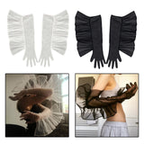 Maxbell Fashion Lace Ruffle Long Gloves Girls Arm Covers Dress up Womens Gloves White