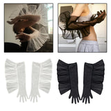 Maxbell Fashion Lace Ruffle Long Gloves Girls Arm Covers Dress up Womens Gloves White