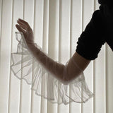 Maxbell Fashion Lace Ruffle Long Gloves Girls Arm Covers Dress up Womens Gloves White