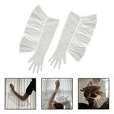 Maxbell Fashion Lace Ruffle Long Gloves Girls Arm Covers Dress up Womens Gloves White