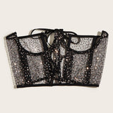Maxbell Fashion Women Lace up Corset Waist Cincher Wide Belt for Costume Christmas Black