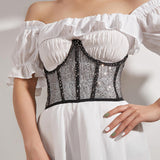 Maxbell Fashion Women Lace up Corset Waist Cincher Wide Belt for Costume Christmas Black