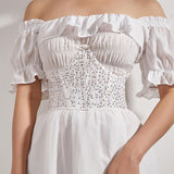 Maxbell Fashion Women Lace up Corset Waist Cincher Wide Belt for Costume Christmas White
