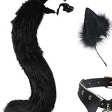 Maxbell Fox Ears Hair Clips Tails Fancy Dress Choker Costume Kits Christmas Cosplay Black