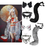 Maxbell Fox Ears Hair Clips Tails Fancy Dress Choker Costume Kits Christmas Cosplay Black
