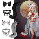 Maxbell Fox Ears Hair Clips Tails Fancy Dress Choker Costume Kits Christmas Cosplay Black
