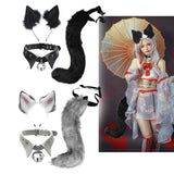 Maxbell Fox Ears Hair Clips Tails Fancy Dress Choker Costume Kits Christmas Cosplay Black