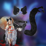 Maxbell Fox Ears Hair Clips Tails Fancy Dress Choker Costume Kits Christmas Cosplay Black