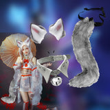 Maxbell Fox Ears Hair Clips Tails Fancy Dress Choker Costume Kits Christmas Cosplay Grey