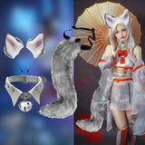 Maxbell Fox Ears Hair Clips Tails Fancy Dress Choker Costume Kits Christmas Cosplay Grey