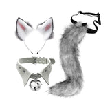 Maxbell Fox Ears Hair Clips Tails Fancy Dress Choker Costume Kits Christmas Cosplay Grey