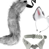 Maxbell Fox Ears Hair Clips Tails Fancy Dress Choker Costume Kits Christmas Cosplay Grey