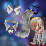 Maxbell Fox Ears Hair Clips Tails Fancy Dress Choker Costume Kits Christmas Cosplay Grey