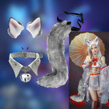 Maxbell Fox Ears Hair Clips Tails Fancy Dress Choker Costume Kits Christmas Cosplay Grey