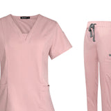 Maxbell Female Scrub Set Nurse v neckline Machine Washable Short Sleeves Suit S Pink