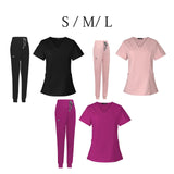 Maxbell Female Scrub Set Nurse v neckline Machine Washable Short Sleeves Suit S Pink