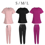 Maxbell Female Scrub Set Nurse v neckline Machine Washable Short Sleeves Suit S Pink