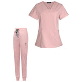 Maxbell Female Scrub Set Nurse v neckline Machine Washable Short Sleeves Suit S Pink
