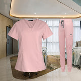 Maxbell Female Scrub Set Nurse v neckline Machine Washable Short Sleeves Suit S Pink