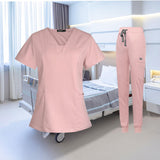 Maxbell Female Scrub Set Nurse v neckline Machine Washable Short Sleeves Suit S Pink