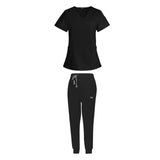 Maxbell Female Scrub Set Nurse v neckline Machine Washable Short Sleeves Suit S  Black