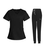 Maxbell Female Scrub Set Nurse v neckline Machine Washable Short Sleeves Suit M  Black