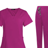 Maxbell Female Scrub Set Nurse v neckline Machine Washable Short Sleeves Suit M Rose Red