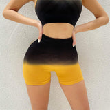 Maxbell Summer Yoga Shorts Elastic Butt Lifting Underwear Sports Shorts for Training Yellow Small