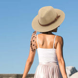 Maxbell Wide Brim Sun Hat Panama Sunhats Straw Hats for Vacation Outdoor Summer Khaki