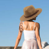 Maxbell Wide Brim Sun Hat Panama Sunhats Straw Hats for Vacation Outdoor Summer Beige