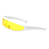 Maxbell Futuristic Narrow Visor Sunglasses Robotic Punk for Cosplay Party White Frame ++Yellow