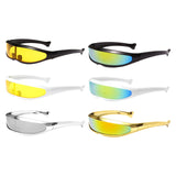 Maxbell Futuristic Narrow Visor Sunglasses Robotic Punk for Cosplay Party White Frame ++Yellow