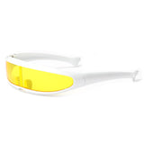 Maxbell Futuristic Narrow Visor Sunglasses Robotic Punk for Cosplay Party White Frame ++Yellow