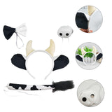 Maxbell 4 Pieces Animal Cow Costume Set Ears Headband Nose Bowtie Tail for Kids Black
