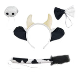 Maxbell 4 Pieces Animal Cow Costume Set Ears Headband Nose Bowtie Tail for Kids Black