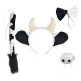 Maxbell 4 Pieces Animal Cow Costume Set Ears Headband Nose Bowtie Tail for Kids Black