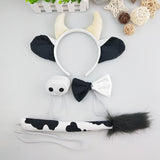 Maxbell 4 Pieces Animal Cow Costume Set Ears Headband Nose Bowtie Tail for Kids Black