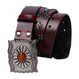 Maxbell Classic Western Cowboy Belt Embossed Buckle for Trouser Shorts Men Women Red