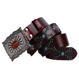 Maxbell Classic Western Cowboy Belt Embossed Buckle for Trouser Shorts Men Women Red