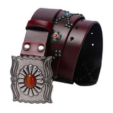 Maxbell Classic Western Cowboy Belt Embossed Buckle for Trouser Shorts Men Women Red