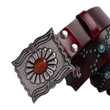 Maxbell Classic Western Cowboy Belt Embossed Buckle for Trouser Shorts Men Women Red