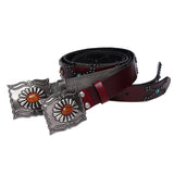 Maxbell Classic Western Cowboy Belt Embossed Buckle for Trouser Shorts Men Women Red
