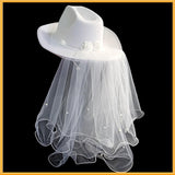 Maxbell Cowgirl Hats with Veil Girls Costume Women Cowboy Hat for Bridal Wedding