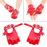 Maxbell PU Leather Gloves Hollow Out Mittens Snap for Outdoor Sports Men Women Teens red